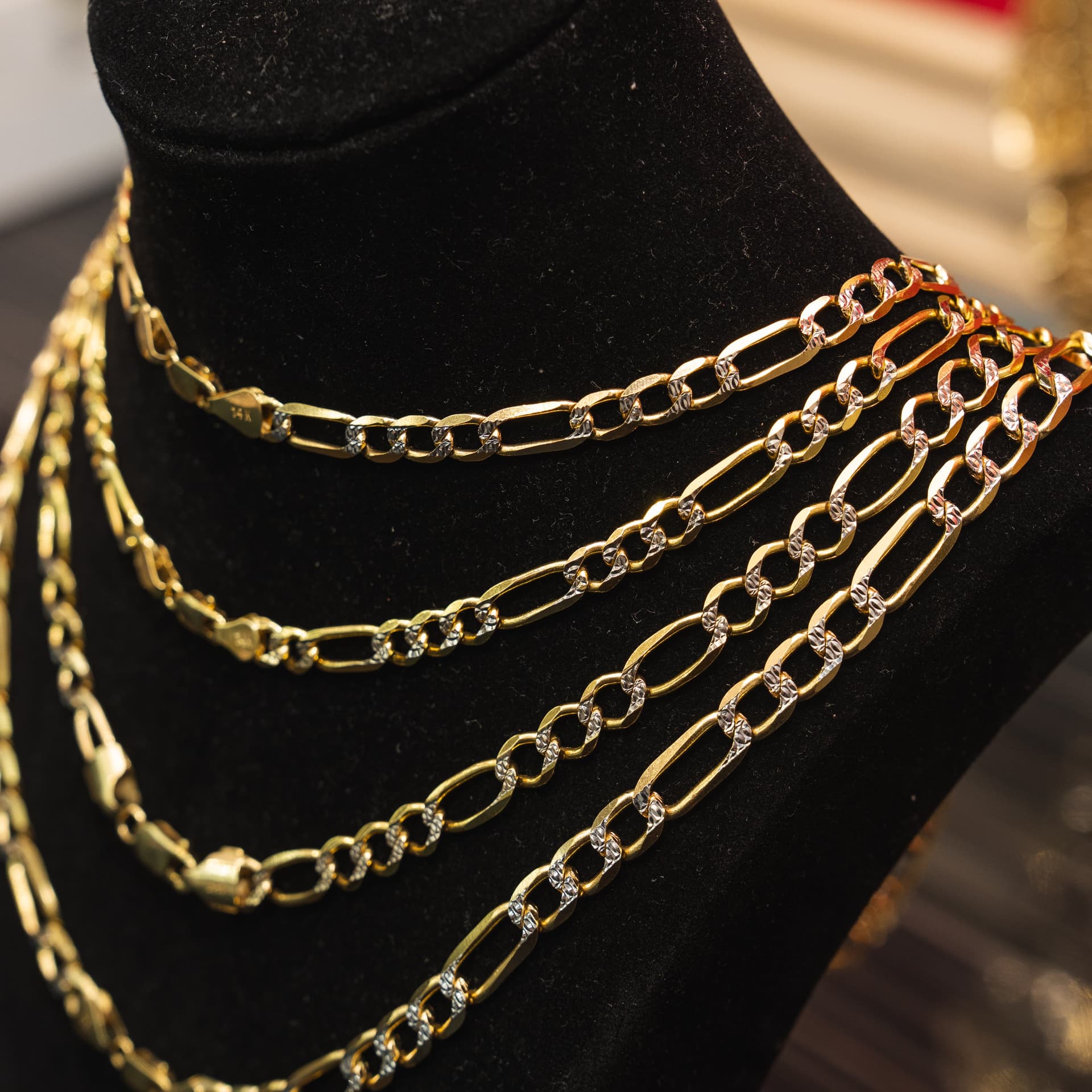 Solid 14K Yellow Gold Figaro Chain, 7mm Wide, Made To Order., view 3