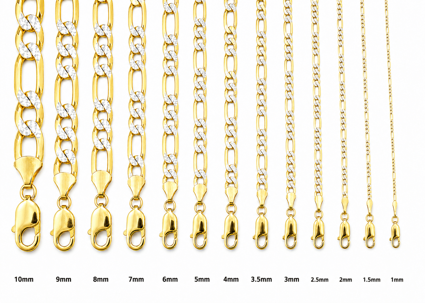 Solid 14K Yellow Gold Figaro Chain, 7mm Wide, Made To Order., view 5