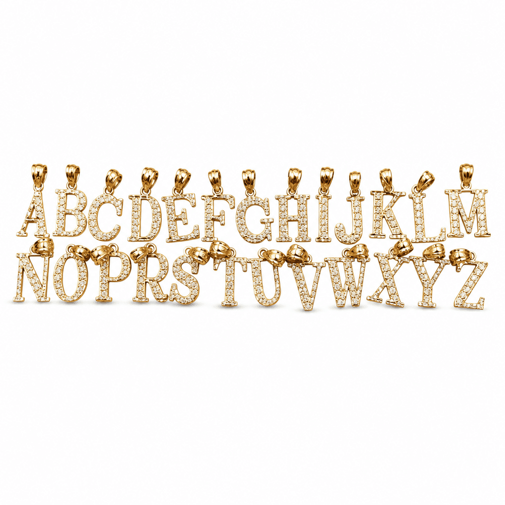 14K Yellow Gold Initial Charm, Letter A, Diamond-cut Finish, Made To Order.