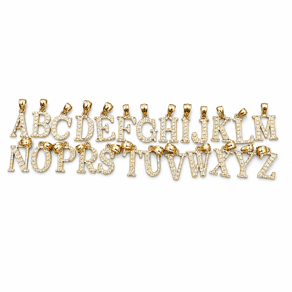 14K Yellow Gold Initial Charm, Letter A, Diamond-cut Finish, Made To Order.