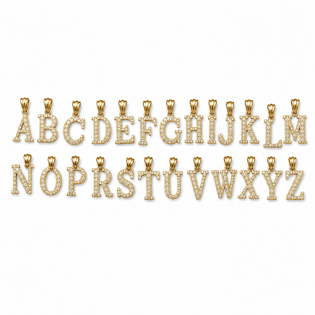 14K Yellow Gold Initial Charm, Letter E, Diamond-cut Finish, Made To Order.
