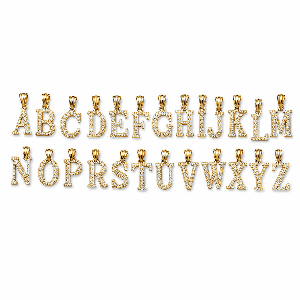14K Yellow Gold Initial Charm, Letter E, Diamond-cut Finish, Made To Order.