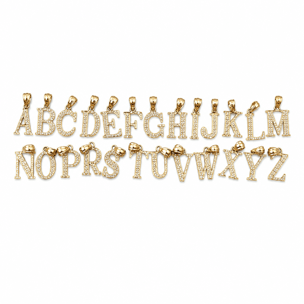 14K Yellow Gold Initial Charm, Letter I, Diamond-cut Finish, Made To Order.