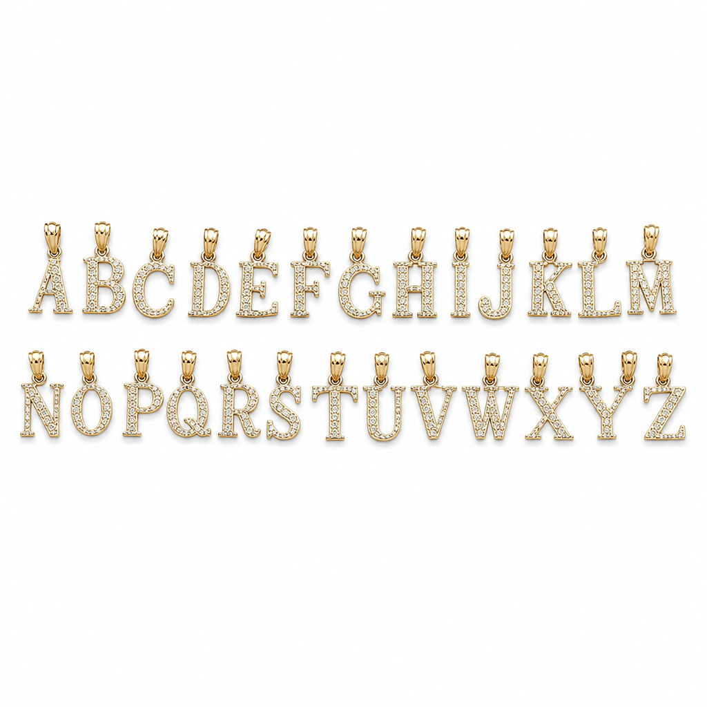 14K Yellow Gold Initial Charm, Letter J, Diamond-cut Finish, Made To Order.