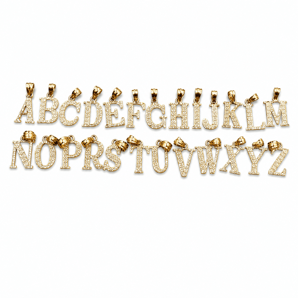 14K Yellow Gold Initial Charm, Letter F, Diamond-cut Finish, Made To Order.