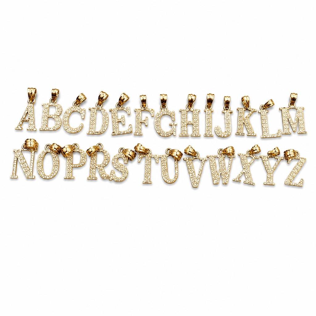 14K Yellow Gold Initial Charm, Letter F, Diamond-cut Finish, Made To Order.