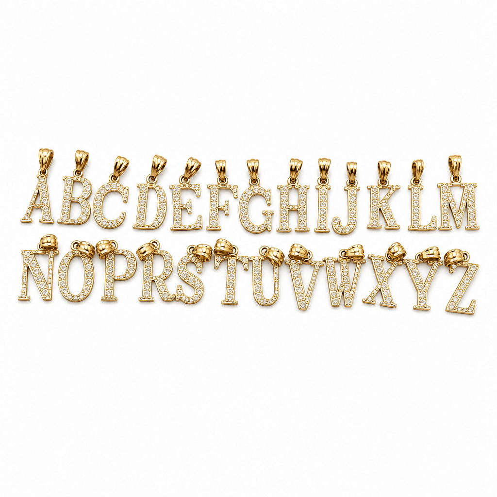 14K Yellow Gold Initial Charm, Letter M, Diamond-cut Finish, Made To Order.