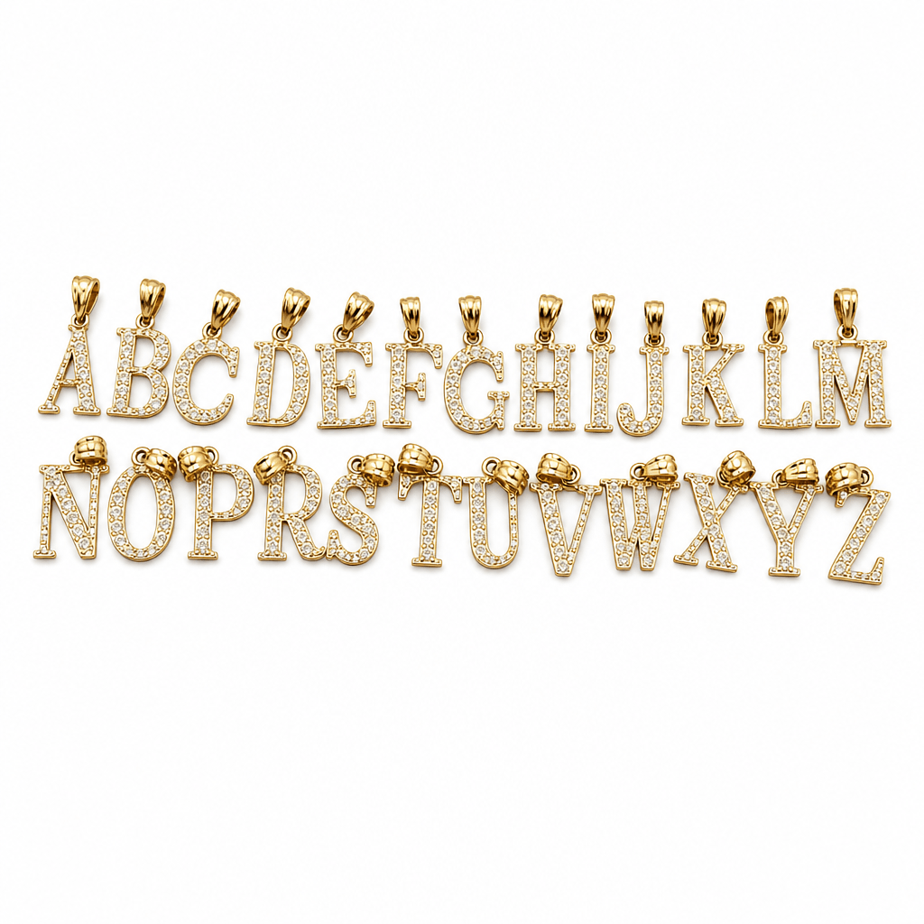 14K Yellow Gold Initial Charm, Letter M, Diamond-cut Finish, Made To Order.
