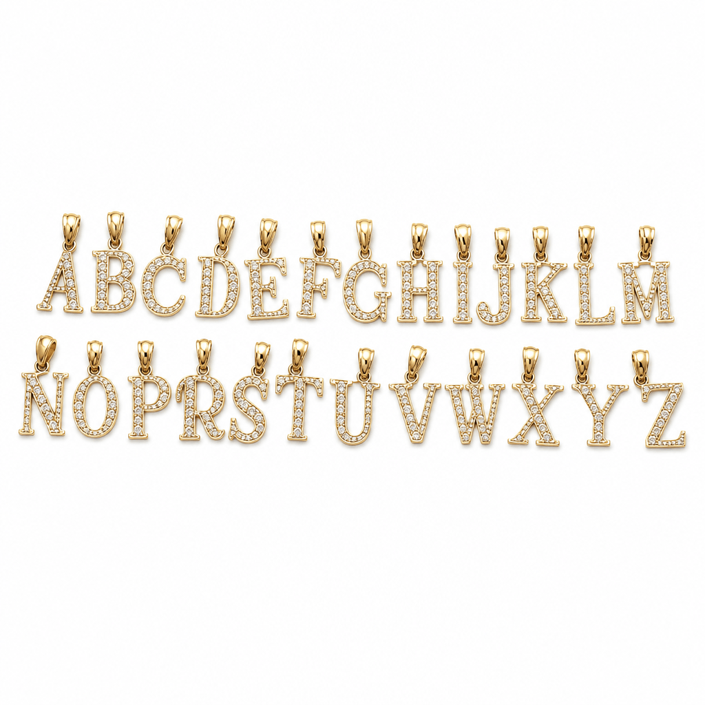 14K Yellow Gold Initial Charm, Letter Q, Diamond-cut Finish, Made To Order.