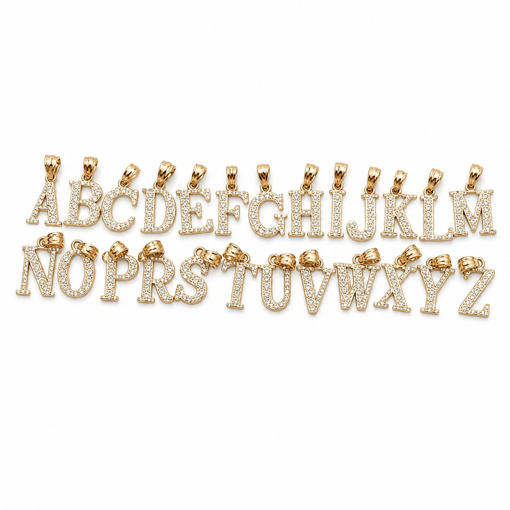 14K Yellow Gold Initial Charm, Letter P, Diamond-cut Finish, Made To Order.
