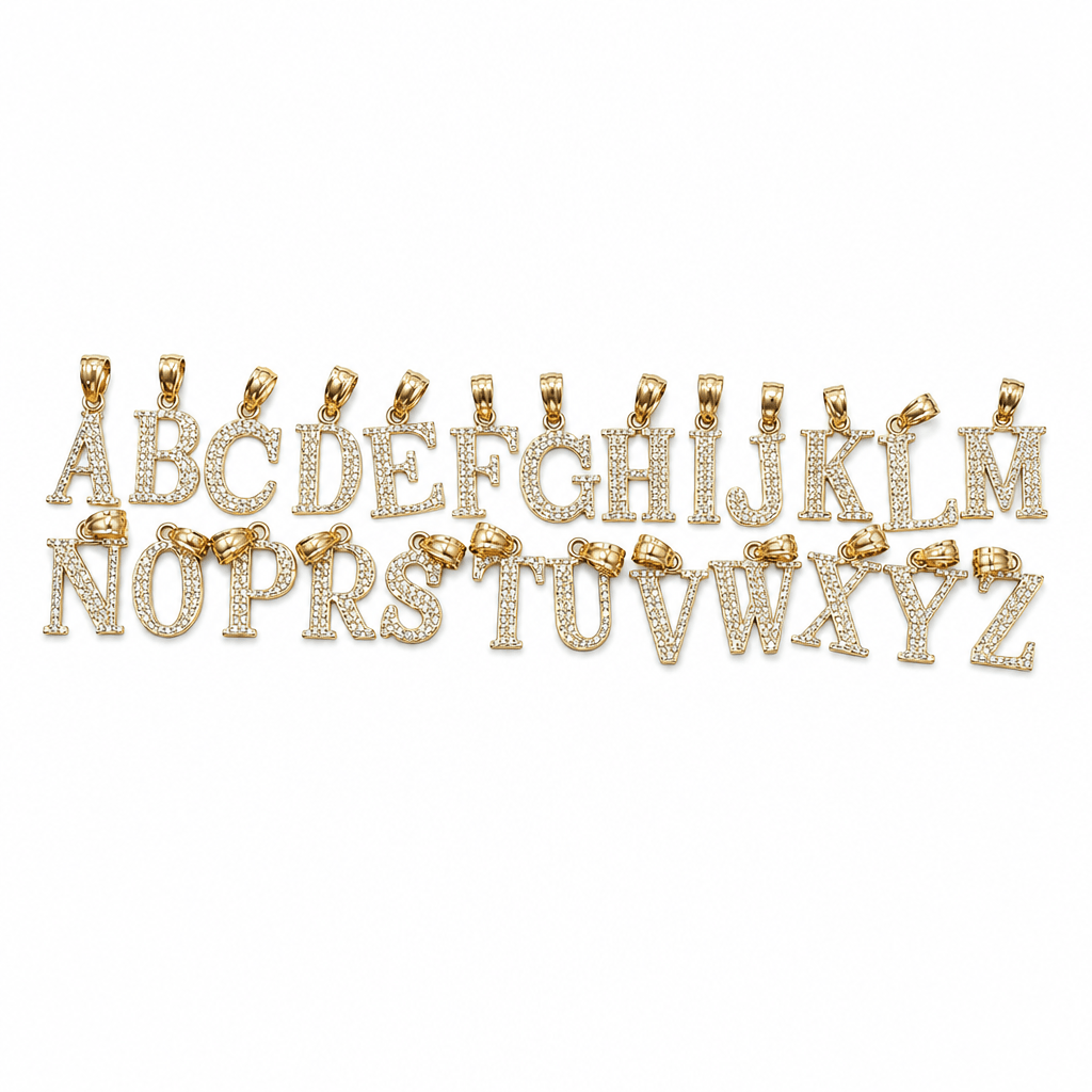 14K Yellow Gold Initial Charm, Letter T, Diamond-cut Finish, Made To Order.