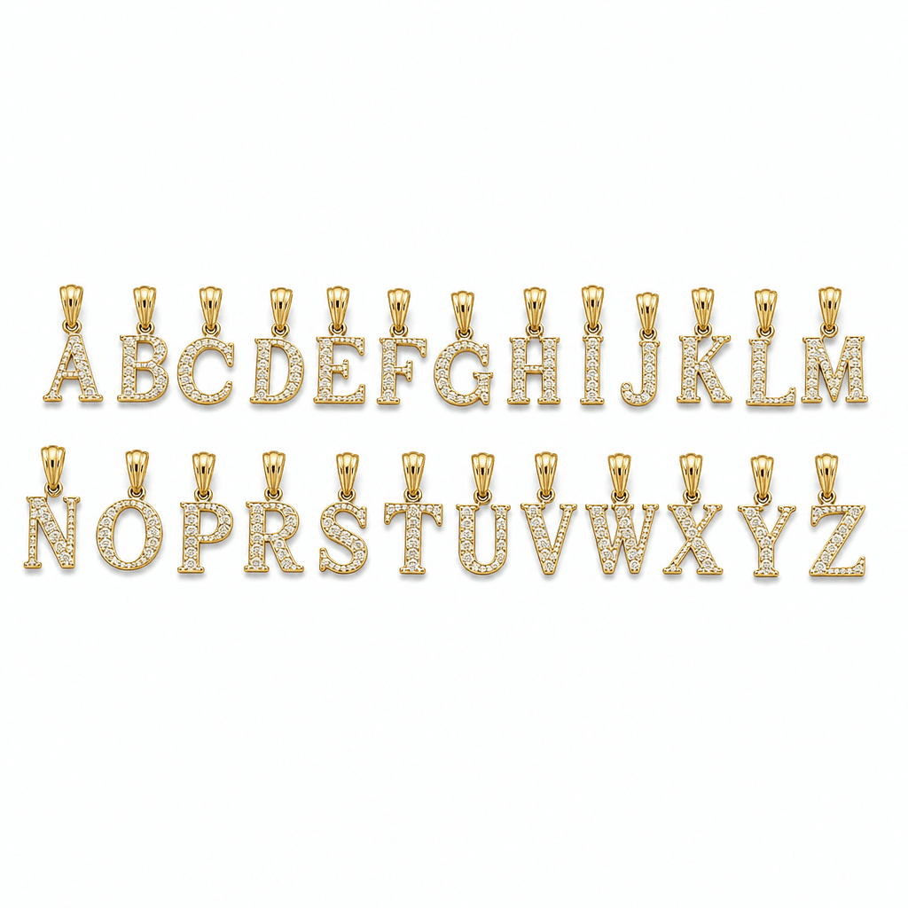 14K Yellow Gold Initial Charm, Letter W, Diamond-cut Finish, Made To Order.