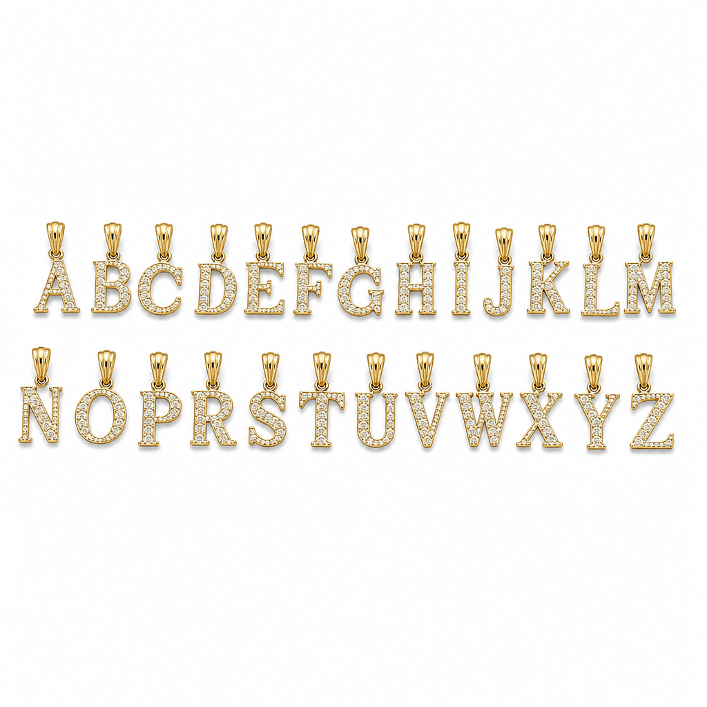 14K Yellow Gold Initial Charm, Letter W, Diamond-cut Finish, Made To Order.