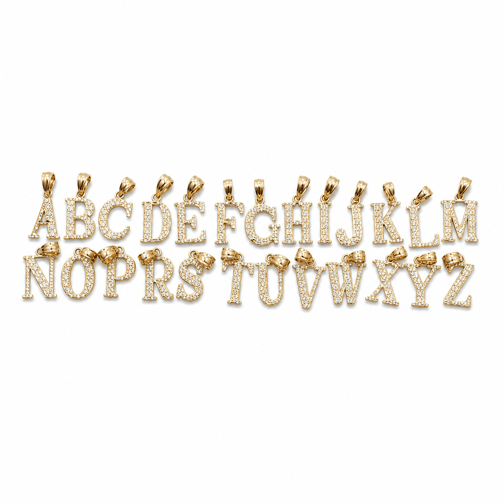 14K Yellow Gold Initial Charm, Letter N, Diamond-cut Finish, Made To Order.