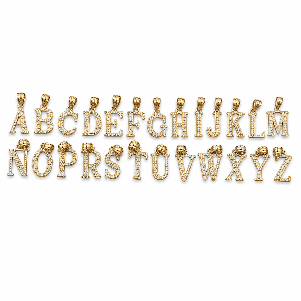 14K Yellow Gold Initial Charm, Letter U, Diamond-cut Finish, Made To Order.