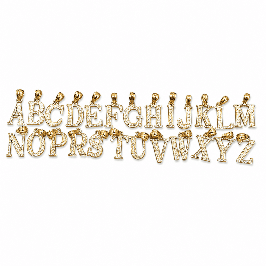 14K Yellow Gold Initial Charm, Letter V, Diamond-cut Finish, Made To Order.