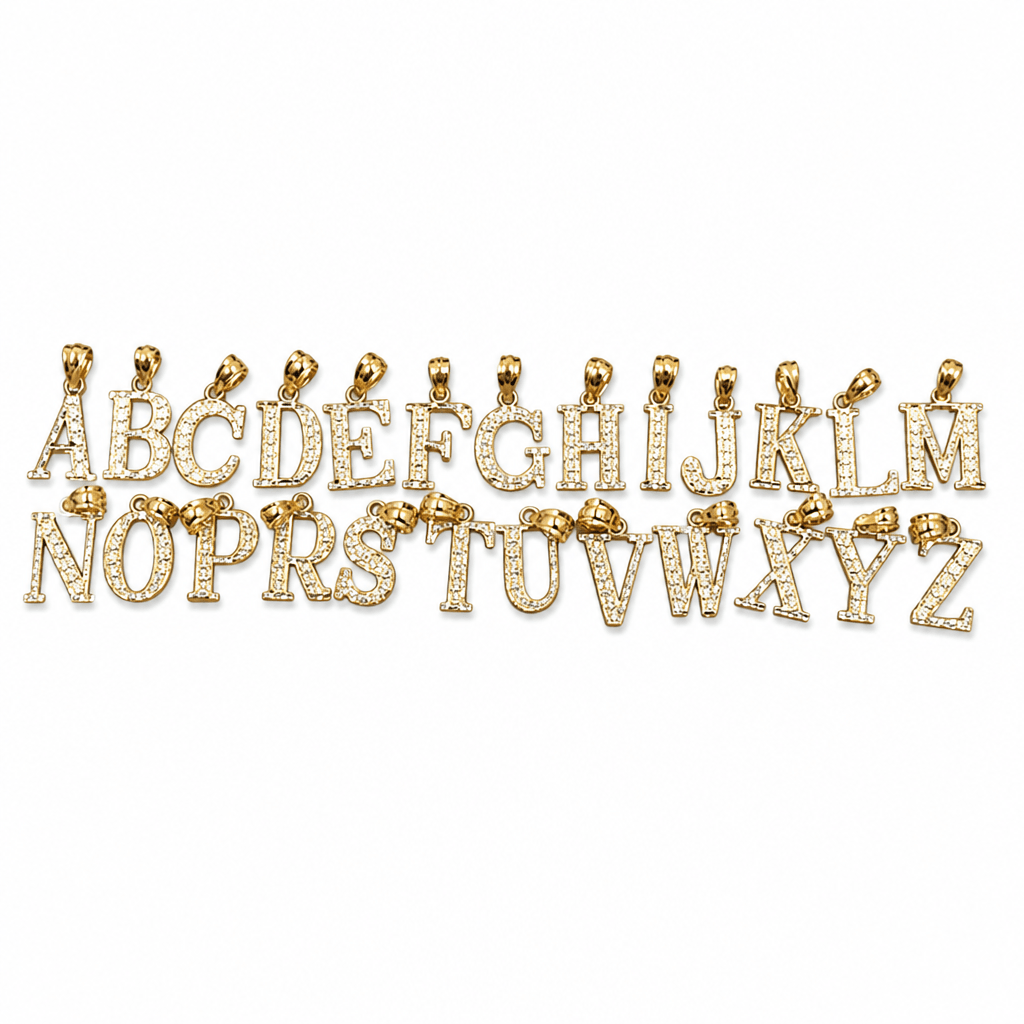 14K Yellow Gold Initial Charm, Letter V, Diamond-cut Finish, Made To Order.