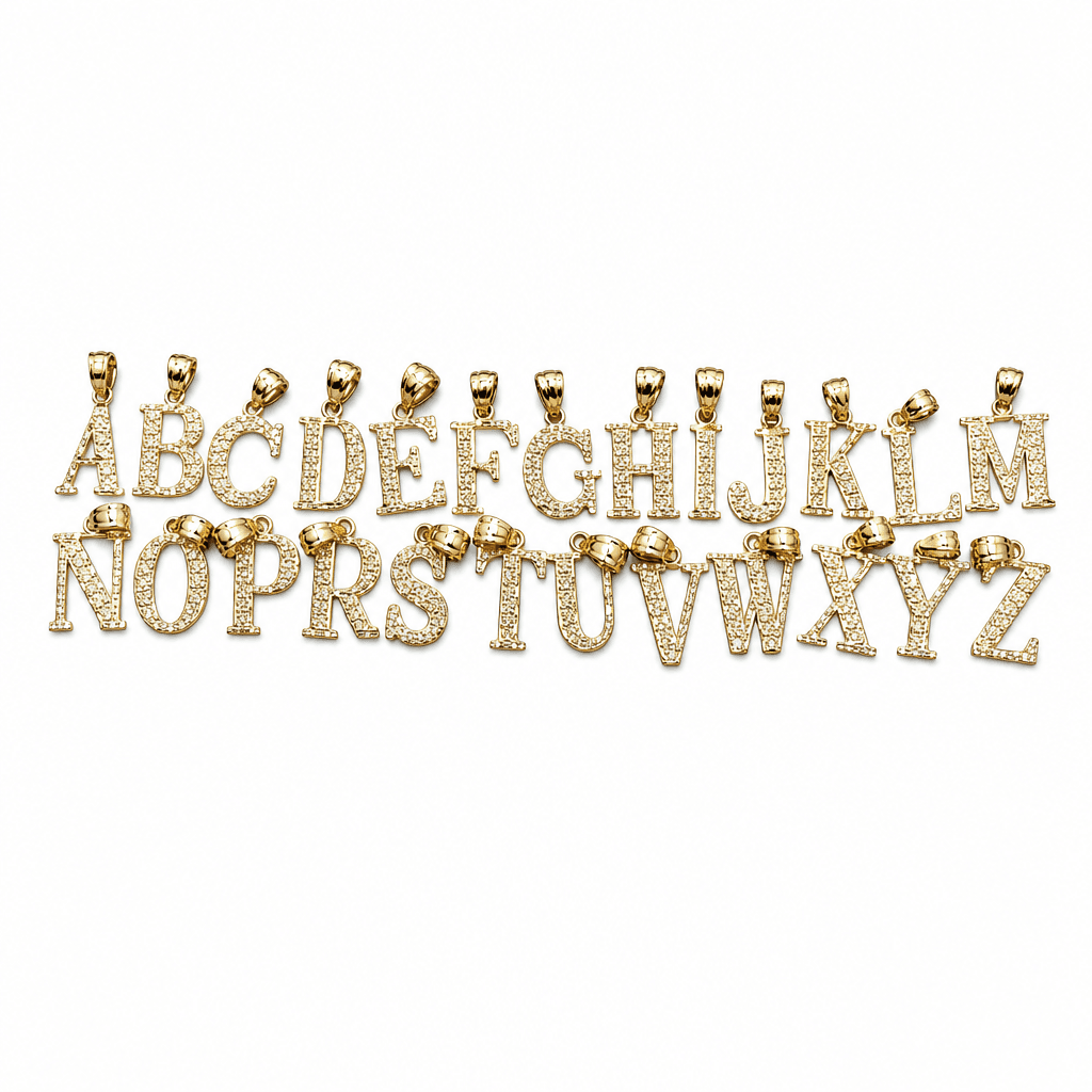 14K Yellow Gold Initial Charm, Letter W, Diamond-cut Finish, Made To Order.