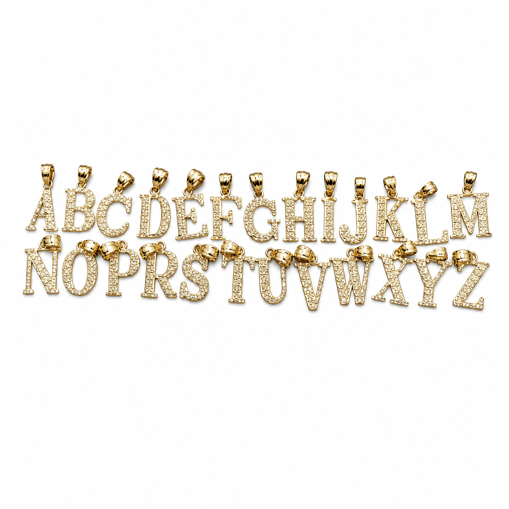 14K Yellow Gold Initial Charm, Letter W, Diamond-cut Finish, Made To Order.