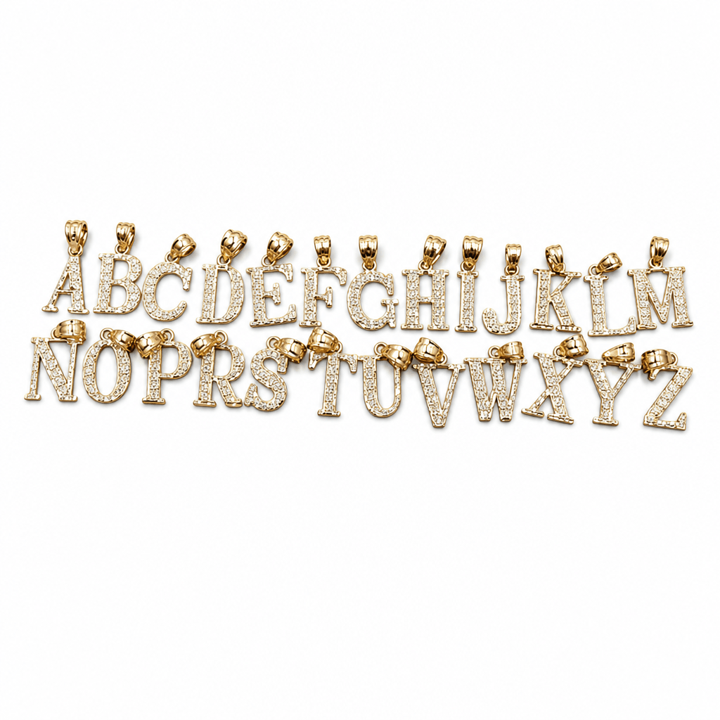 14K Yellow Gold Initial Charm, Letter Z, Diamond-cut Finish, Made To Order.