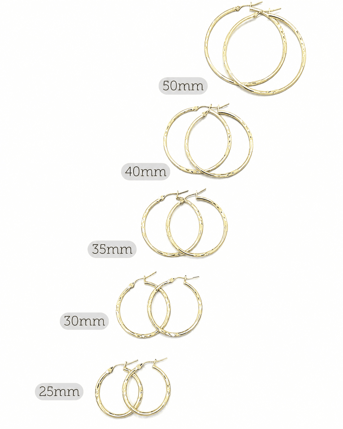 Hollow 14K Yellow Gold Hoop Earrings, Diamond-cut Finish, Made To Order.