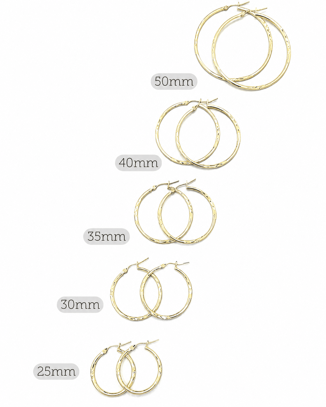 Hollow 14K Yellow Gold Hoop Earrings, Diamond-cut Finish, Made To Order.