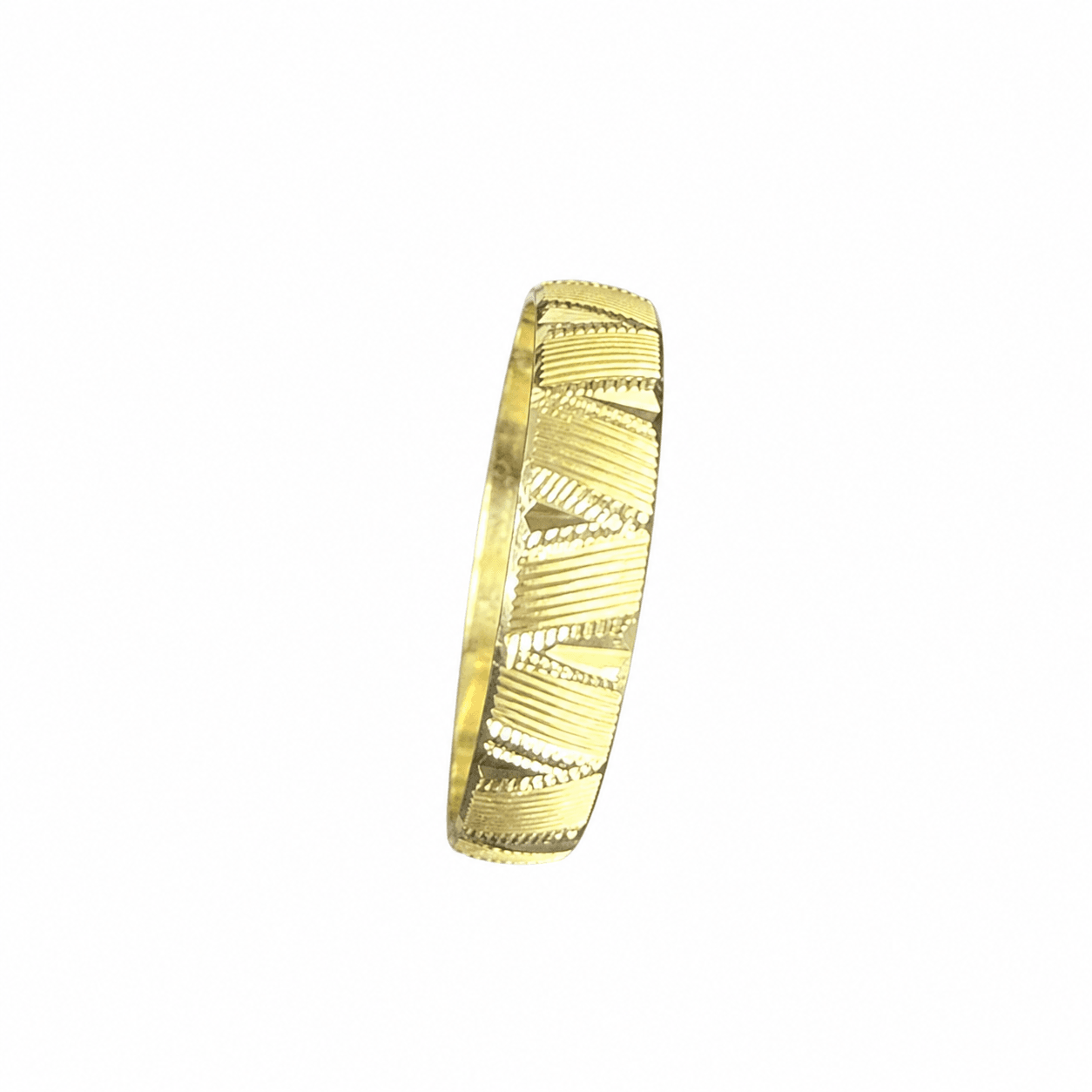 Hollow 14K Yellow Gold Band, Diamond-cut Finish, 4mm Wide, Made To Order.